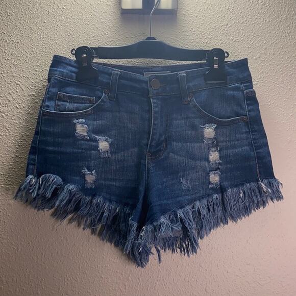 Elan Women Distressed Denim Shorts Medium Wash Size S - Picture 1 of 3